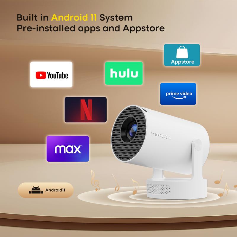 Smart Projector HY300Pro+ - 4K Decode, 290 ANSI Lumens, Auto Keystone Correction, Built-In 5W Speaker, Dual WiFi 6, Bluetooth 5.4, Android 11, Native 1280x720P for Home Cinema and Portable Movie Entertainment