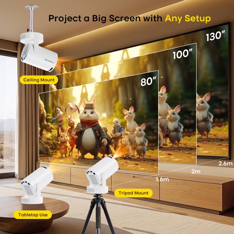 Smart Projector HY300Pro+ - 4K Decode, 290 ANSI Lumens, Auto Keystone Correction, Built-In 5W Speaker, Dual WiFi 6, Bluetooth 5.4, Android 11, Native 1280x720P for Home Cinema and Portable Movie Entertainment