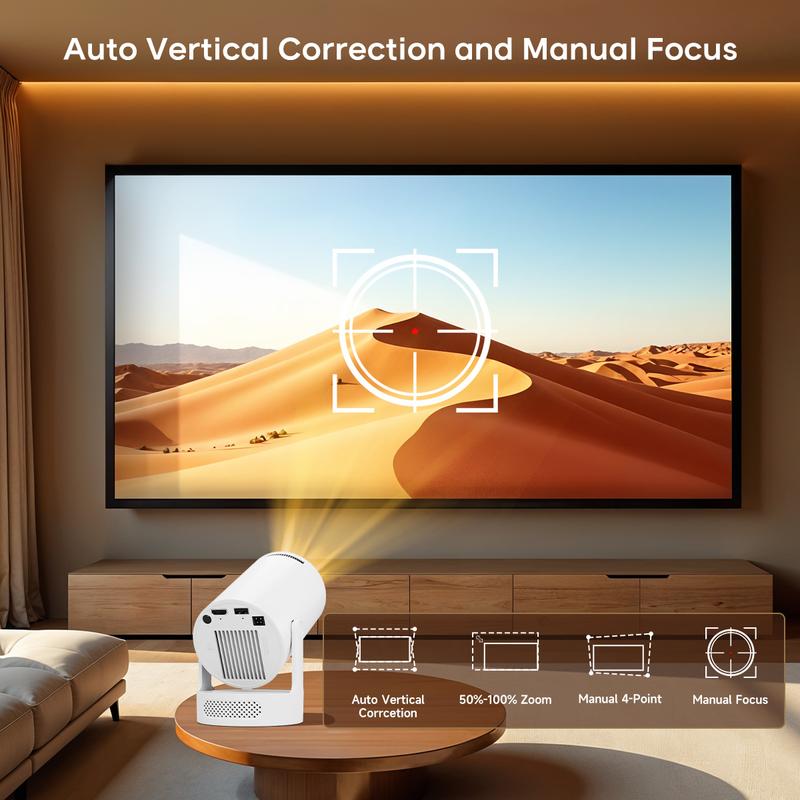 Smart Projector HY300Pro+ - 4K Decode, 290 ANSI Lumens, Auto Keystone Correction, Built-In 5W Speaker, Dual WiFi 6, Bluetooth 5.4, Android 11, Native 1280x720P for Home Cinema and Portable Movie Entertainment