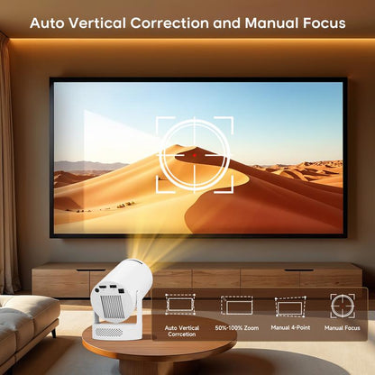 Smart Projector HY300Pro+ - 4K Decode, 290 ANSI Lumens, Auto Keystone Correction, Built-In 5W Speaker, Dual WiFi 6, Bluetooth 5.4, Android 11, Native 1280x720P for Home Cinema and Portable Movie Entertainment