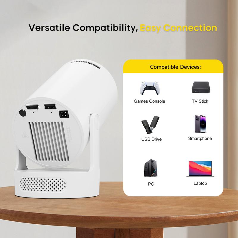Smart Projector HY300Pro+ - 4K Decode, 290 ANSI Lumens, Auto Keystone Correction, Built-In 5W Speaker, Dual WiFi 6, Bluetooth 5.4, Android 11, Native 1280x720P for Home Cinema and Portable Movie Entertainment