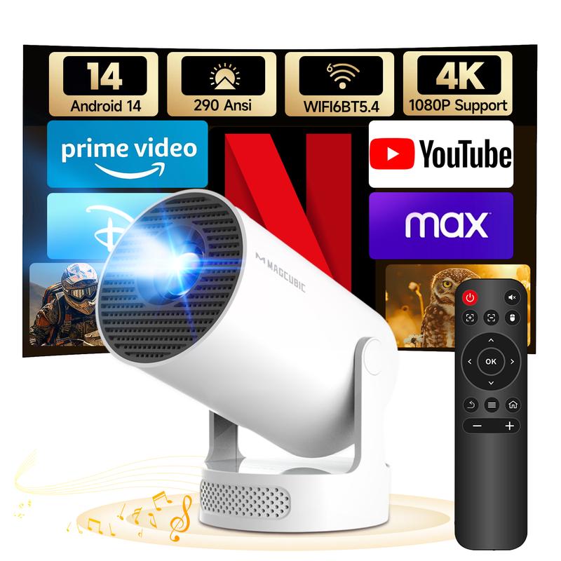 Smart Projector HY300Pro+ - 4K Decode, 290 ANSI Lumens, Auto Keystone Correction, Built-In 5W Speaker, Dual WiFi 6, Bluetooth 5.4, Android 11, Native 1280x720P for Home Cinema and Portable Movie Entertainment